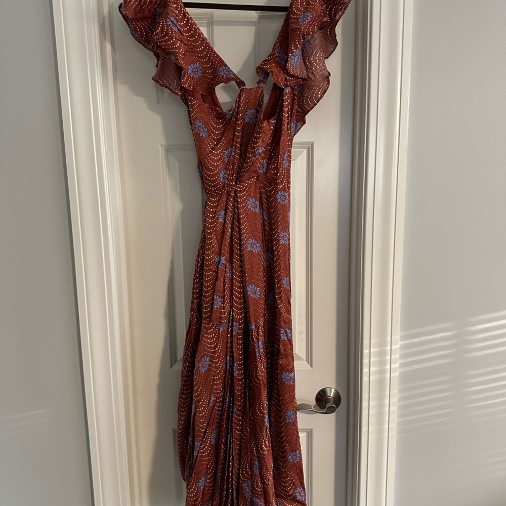Anthropologie Rust and Blue Maxi Dress